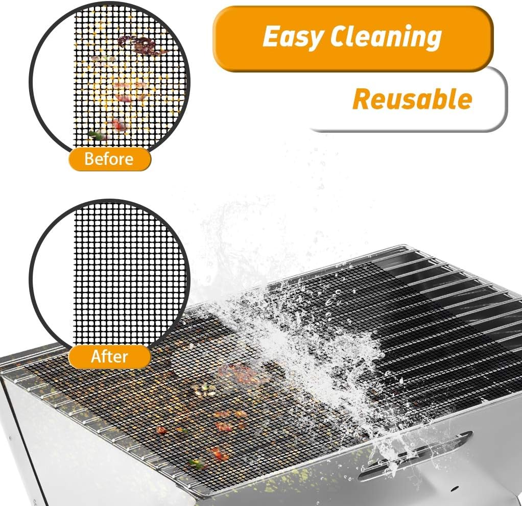 Bsicpro 3PCS BBQ Grill Mesh Mat Non Stick Reusable Barbecue Sheet Liners for Grilled Works On Electric Grill Oven Gas Charcoal BBQ Grill (Balck)