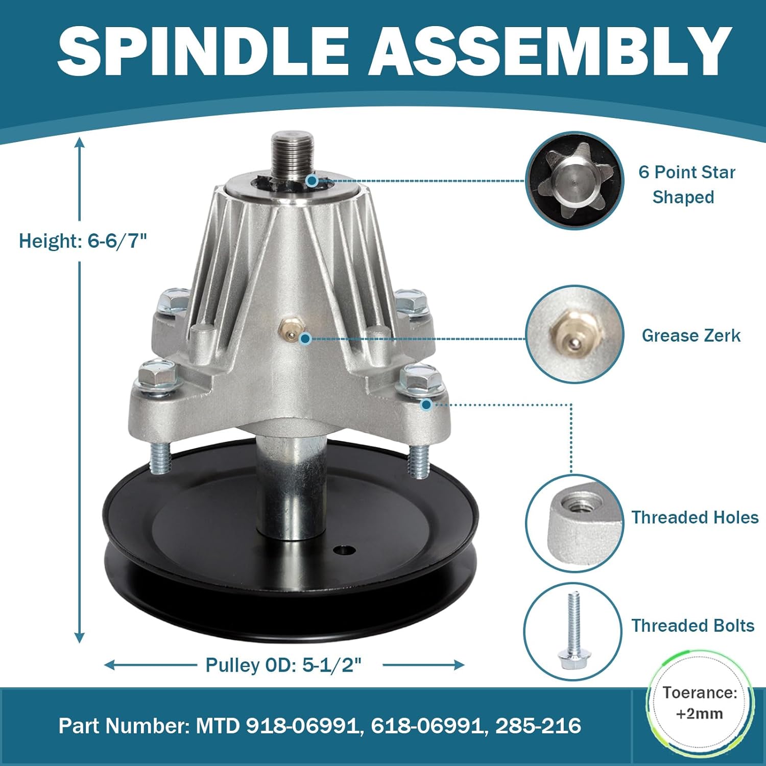 42'' Deck Spindle Assembly (918-06991 618-06991) Fits Crafts man T110 T130 T1200 T1400 T100 T1000 T1800 T Roy-Bilt Po ny Bronco TB42 Hus kee LT4200 Mower (2 Pack)