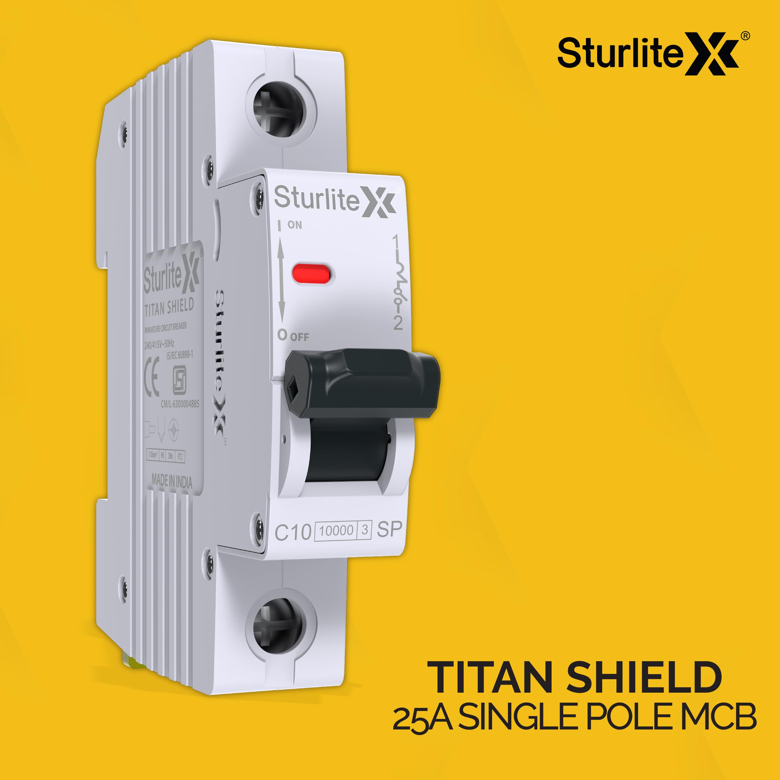 Sturlite Titan Shield 25A Single Pole MCB| Overload & Surge Protection| 10-Year Warranty| Durable Polycarbonate Housing| C-Curve Tripping| 25A Breaking Capacity 1