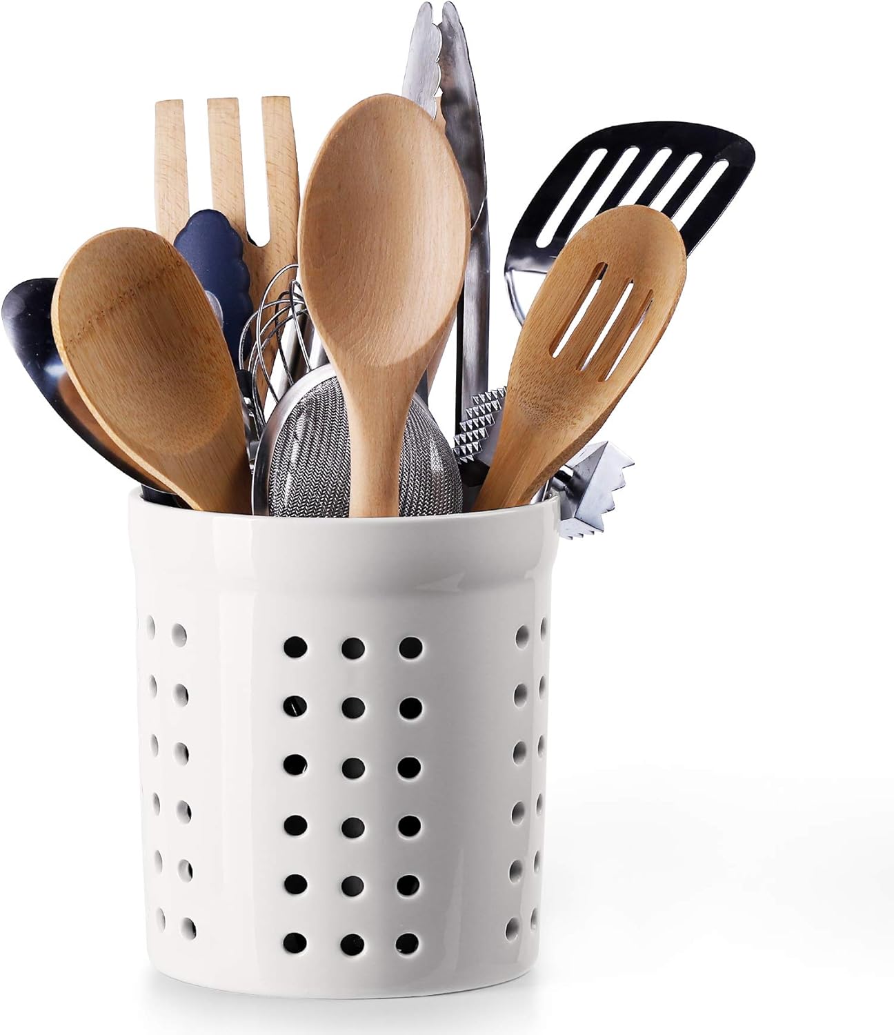 Sweese 813.101 Kitchen Utensil Holder, Utensil Crock with Hole - 7 Inches Porcelain Utensil Caddy - Easy to Dry and Prevent Tipping Over, White : Home & Kitchen