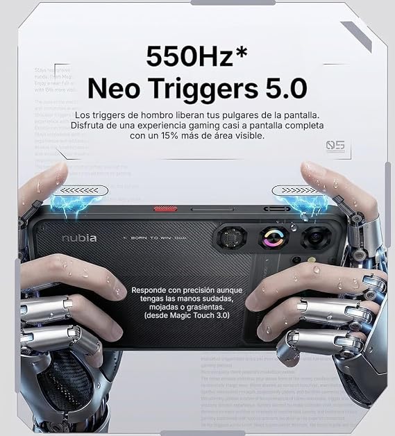 ZTE Nubia Neo 5 GT 5G, Smartphone Gaming con IA, 12GB+256GB, Gatillos Laterales, Ventilador físico Incorporado, Pantalla AMOLED 6,8 1.5K 144Hz, 6210mAh Doble celda, Android 16, Negro (Phantom Black) [Clase de eficiencia energética A]
