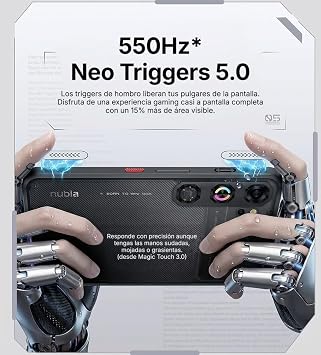 ZTE Nubia Neo 5 GT 5G, Smartphone Gaming con IA, 12GB+256GB, Gatillos Laterales, Ventilador físico Incorporado, Pantalla AMOLED 6,8 1.5K 144Hz, 6210mAh Doble celda, Android 16, Negro (Phantom Black) [Clase de eficiencia energética A]