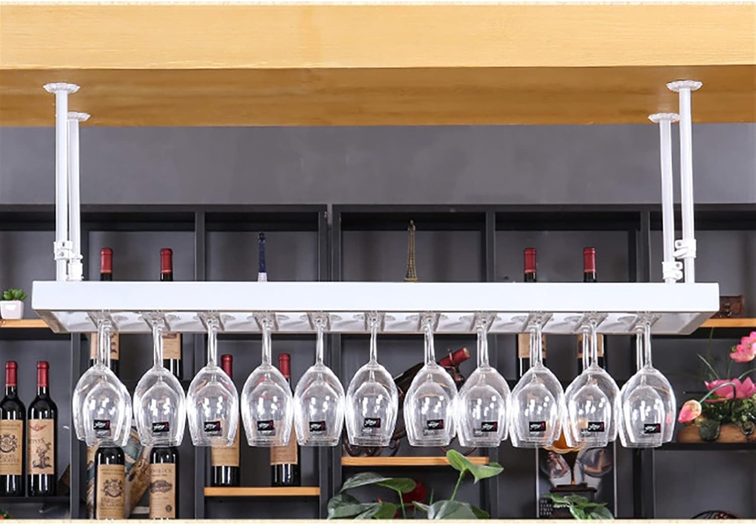 European Hanging Wine Rack with Adjustable Boom Creative and Simple Home/Bar Counter Wine Cabinet Decor Upside Down Goblet Holder for Stylish Home Decoration