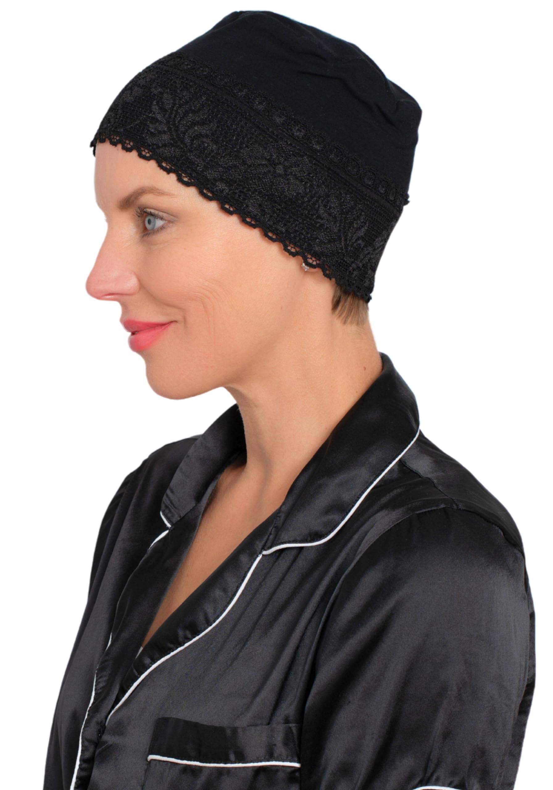 Deresina Headwear Unisex Black Lace Sleep Cap (Black)