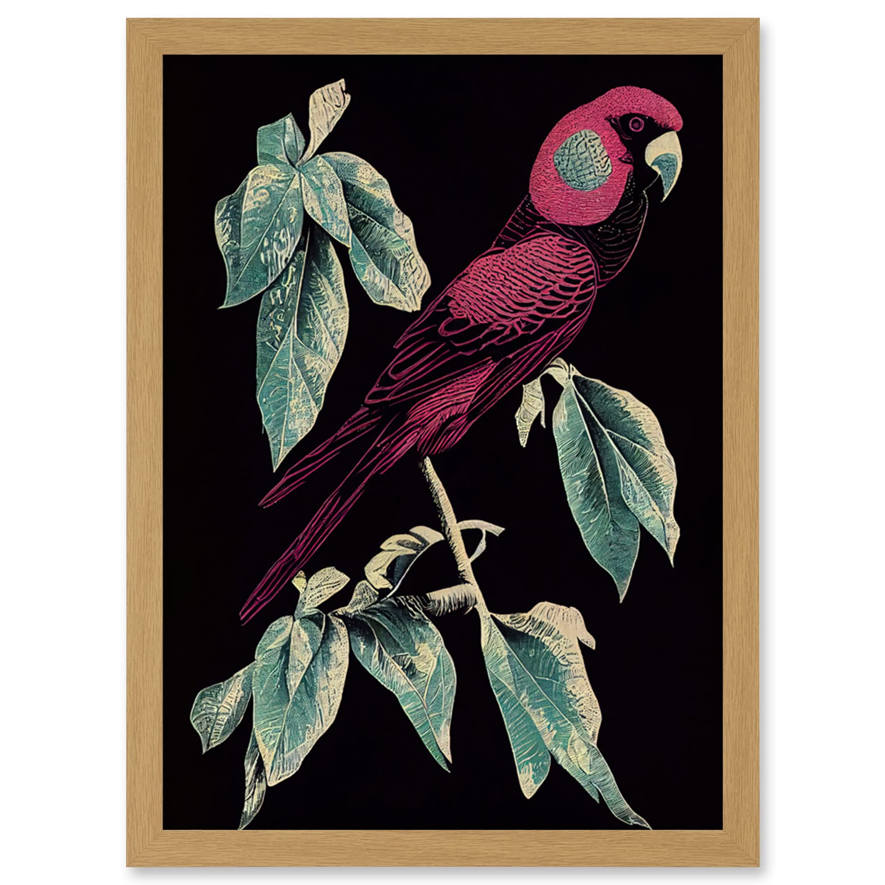 Wee Blue Coo Burgundy Parakeet Retro Modern Vintage Tropical Jungle Artwork Framed Wall Art Print A4