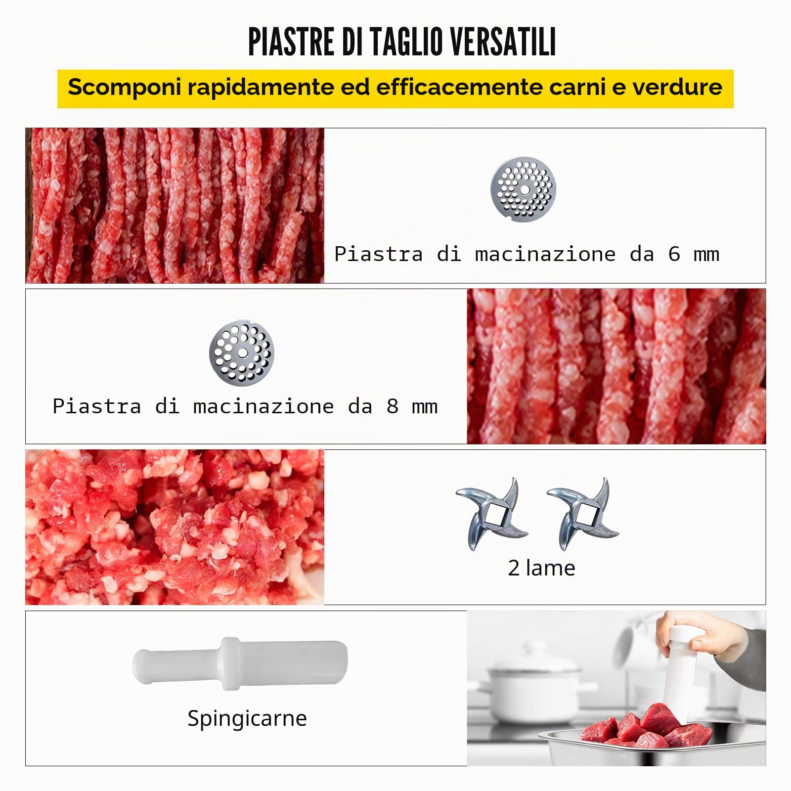 SucceBuy 220V Tritacarne Elettrico Inox Tritacarne Professionale Perfetto Per Prosciutto Salsiccia Specializzata Cucina (90800)