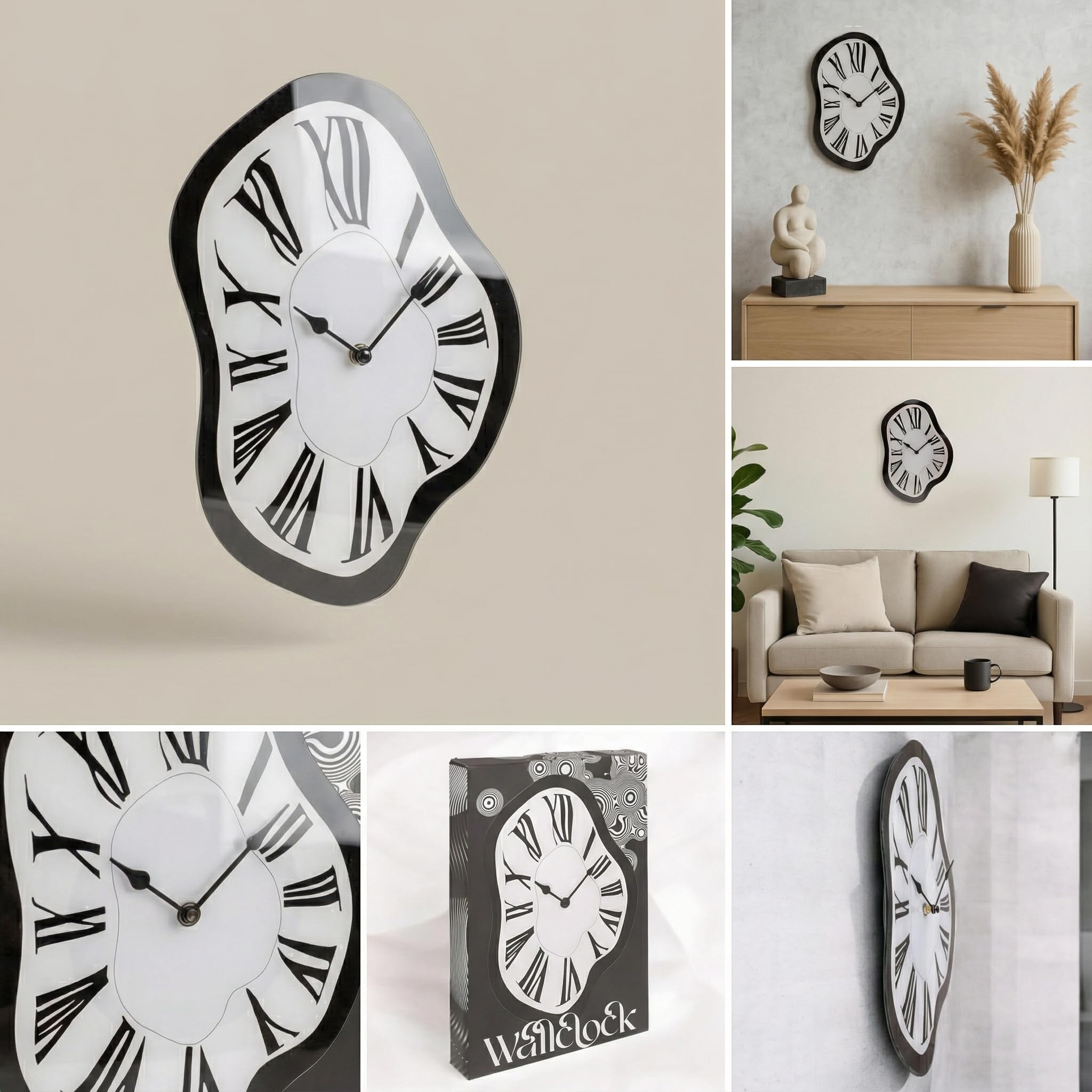 MIJOMA Orologio da Parete a Tempo che Si Scioglie – Design Surreale, in Vetro, 22 x 33 cm – Orologio da Parete Stile Creativo Dali, Orologio al Quarzo Silenzioso per Soggiorno, Ufficio e Stanza