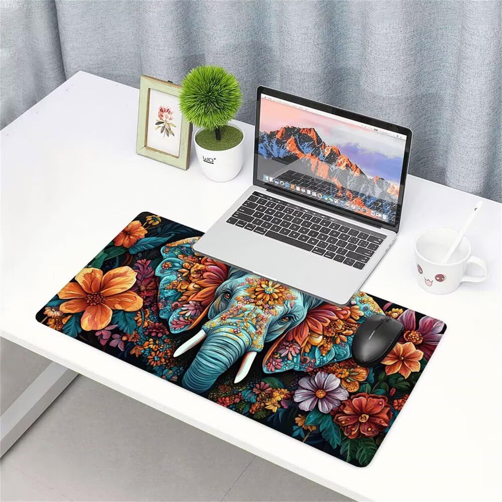 Alfombrilla de Mouse para Juegos, Colore, XXL, Antideslizante, Impermeable, Diseño de Elefante, Extendido, Grande, 1200x600x3mm, para PC, Laptop, Ufficio, Famiglia d-105