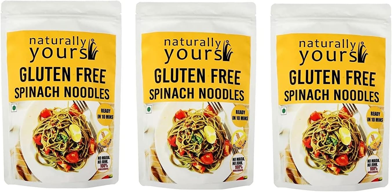 Naturally Yours Noodles Spinach Gluten-Free |100% Natural & Vegetarian |No onion no garlic | No preservatives artificial flavors colors or MSG (Pack of 3, Each pack Contains 3.52 Ounce )