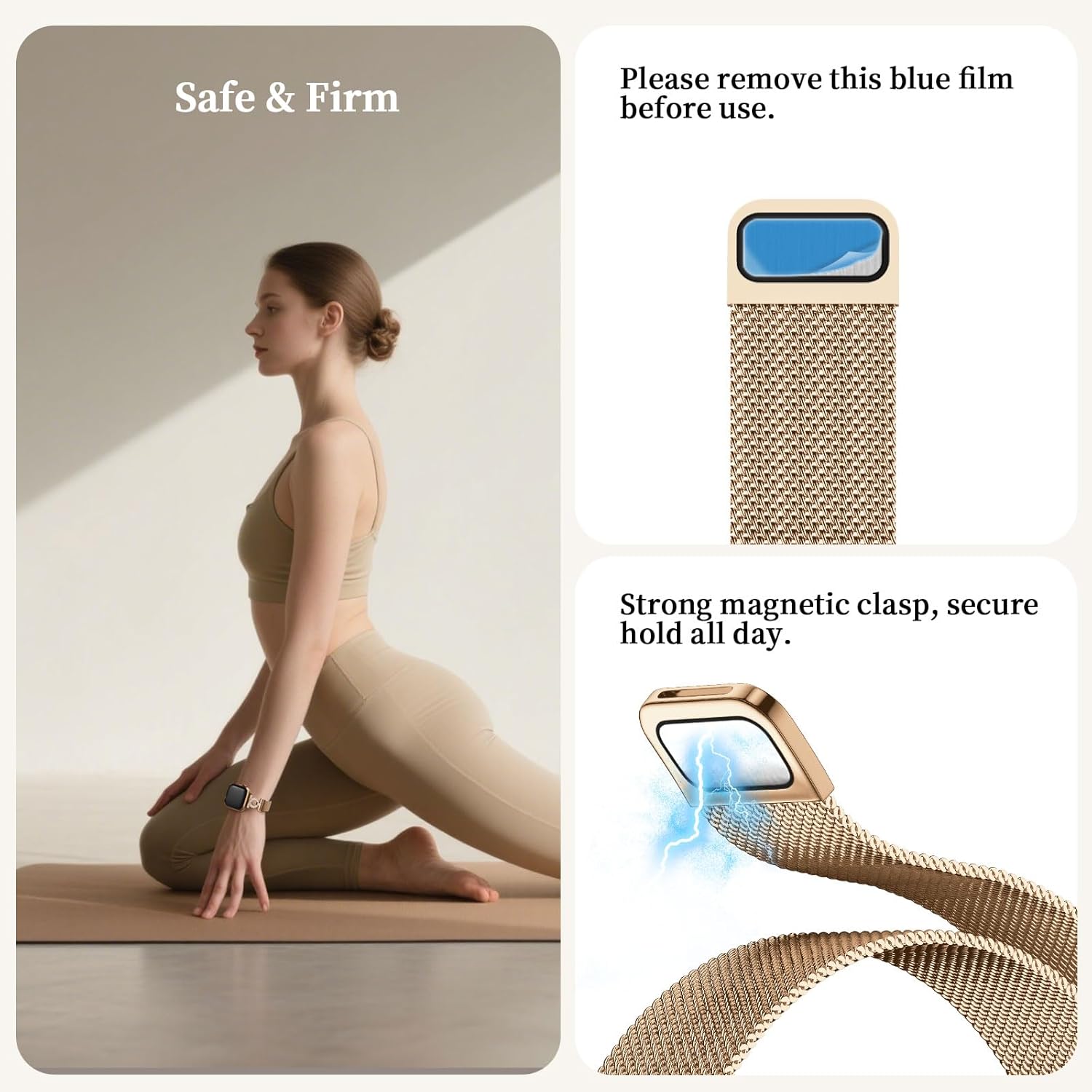 wutwuk Slim Stainless Steel Mesh Band Compatible with Apple Watch Bands 41mm 40mm 38mm 42mm Glitter Magnetic Milanese Loop Bracelet Women for iWatch 11/10/9/8/7/6/5/4/3/2/1/SE-Rose Gold - Image 5