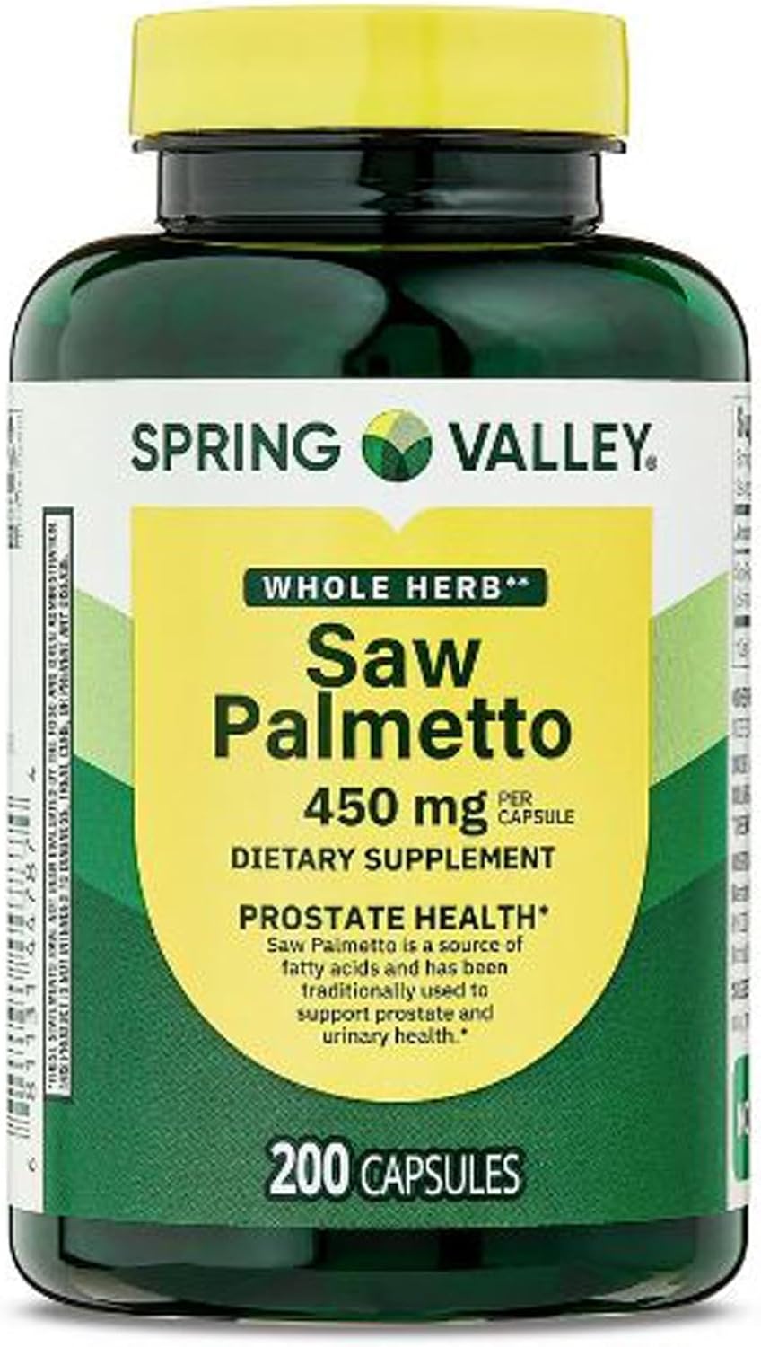 H4U Spring Valley Whole Herb Saw Palmetto 450 mg Capsules, Herbal Supplement for Men’s Health & Urinary Wellness Support, 200 Capsules