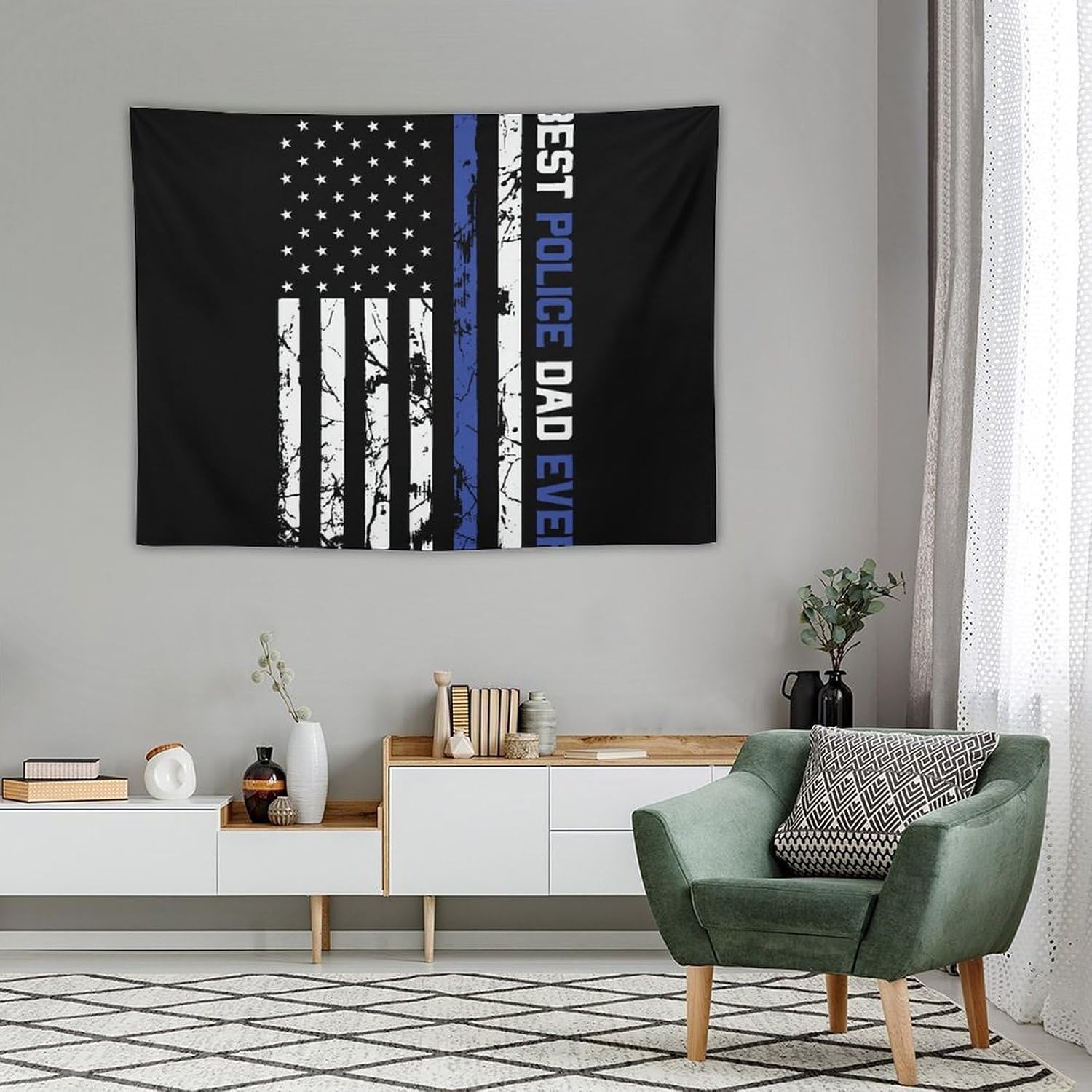 Best Police Dad Ever Blue Line USA Flag Tapestry Wall Hanging Home Decor 30x40 image 4