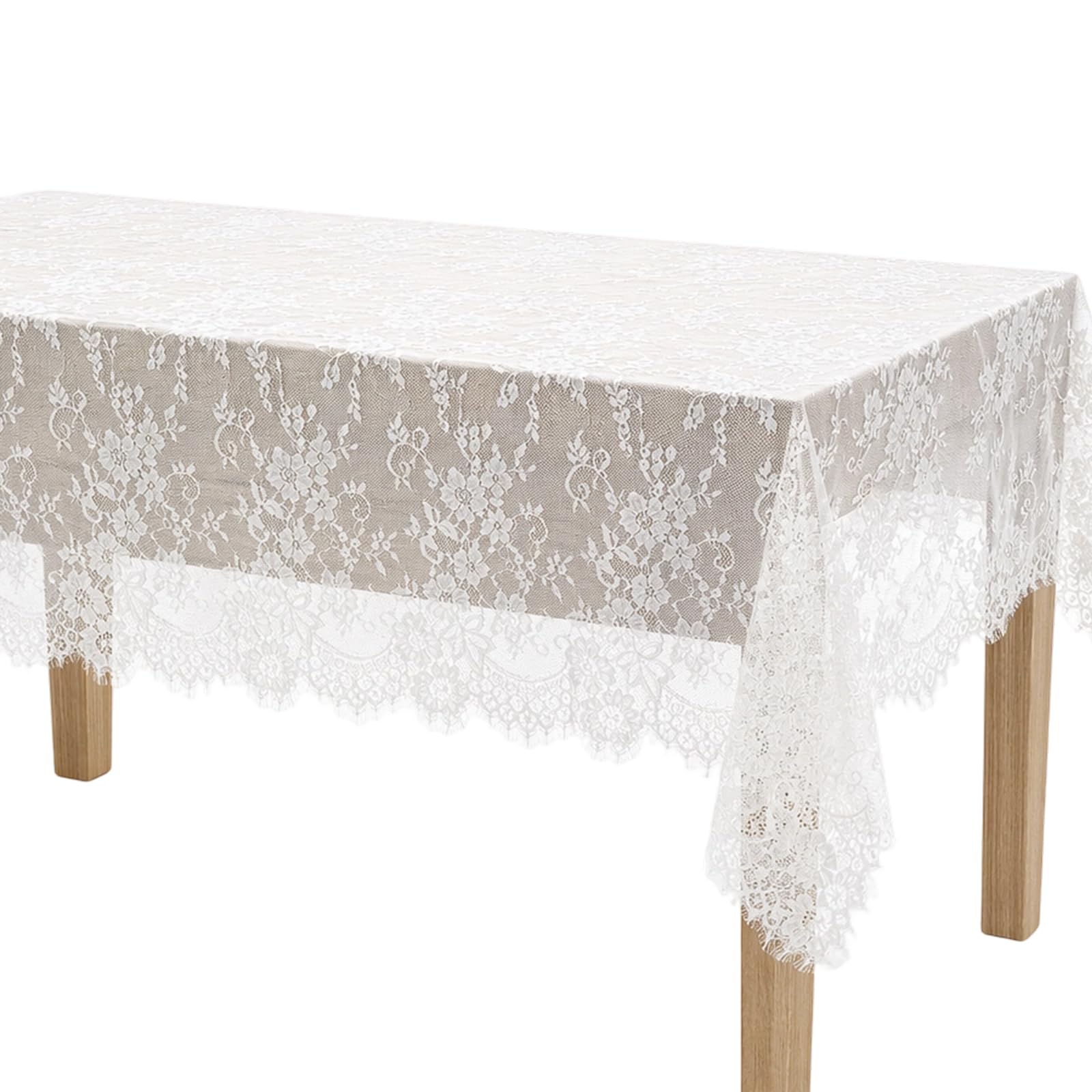 EujRcf White Lace Table Cloth Rectangular Vintage Floral Lace Tablecloth for Wedding Party Dining Table Decor,Embroidered Floral, Lace Table Cloth for Dinner Party, Home Decor,150 X 300 Cm