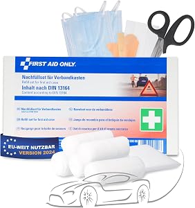 First Aid Only Refill Set for Car First Aid Kit DIN 13164 | Legally Compliant Content for Main Examination (HU) | For Car, Truck and Motorhome | P-91300 00