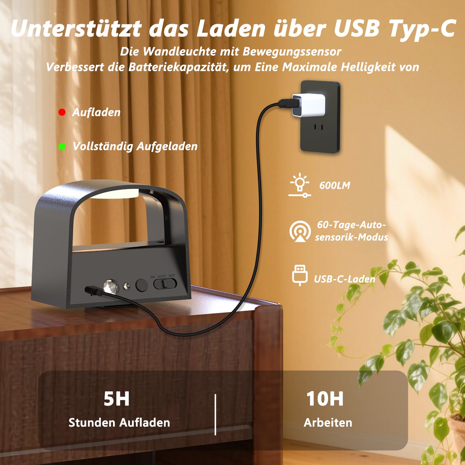 LED Wandleuchte Innen mit Bewegungssensor, 2 Stück 4000mAh Akku Kabellose Wandlampe mit Fernbedienung, 3 Farben/Modi Ohne Bohren Wanddeko Wandleuchte für Schlafzimmer Wohnzimmer Treppe Flur