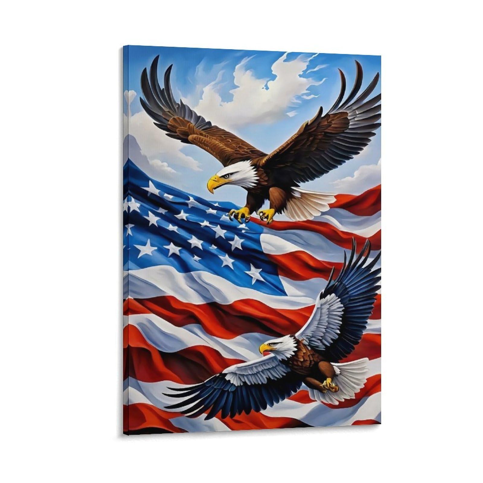 DHBANEIOK Eagles Flying USA Flag Poster Artwork Giclee Canvas Prints Modern Wall Art Picture Wall Hanging for Home Decorations 12x18inch(30x45cm)