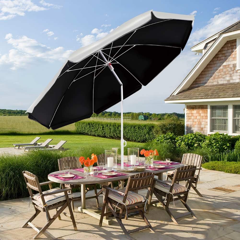 220cm 240cm Parasol Ogrodowy z 8 Żebrami Parasol Plażowy Przechylany Składany Przeciwsłoneczny UPF 50+ na Plażę Kemping