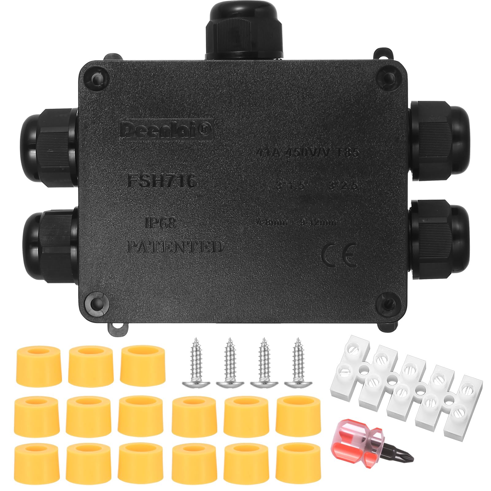 IP68 Waterproof Junction Box Outdoor, External Electrical Cable Connectors Outdoor, Electrical Junction Box Enclosure for 4-8/8-12/10-14 mm Diameter Connection Wire Connectors(Black) (5-Way-212)