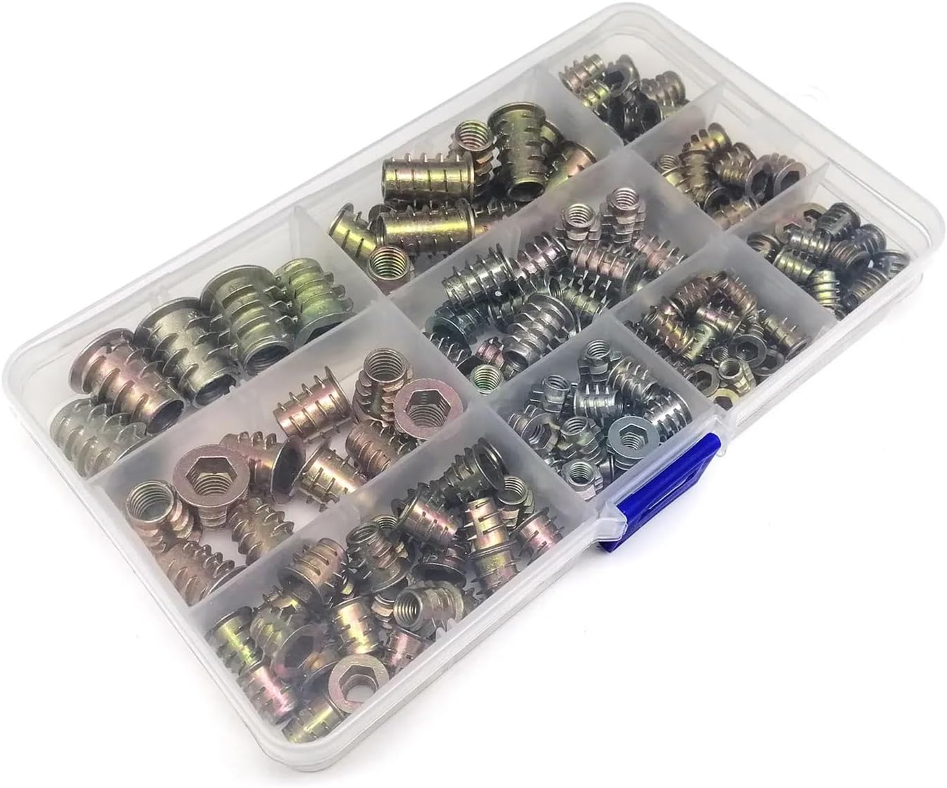 75/165pcs M4 M5 M6 M8 M10 Hex Hexagon Socket Head Wood Furniture Bed Cabinet Table Thread Embedded Insert Nut E-nut Set Kit Box(Set B 165pcs)