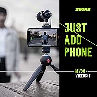 Vista 4 de Kit de video Shure MV88+ - Micrófono condensador estéreo digital para Apple y Android, con trípode Manfrotto PIXI, pinza para teléfono, montaje