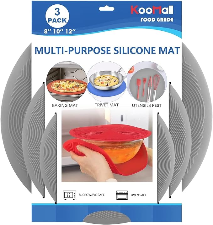 KooMall 12 10 8 Inch Multi-use Microwave Mat, Trivet, Pot Holders, Drying, Bakin