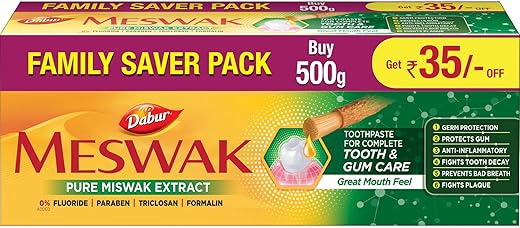 Dabur Meswak Complete Oral Care Toothpaste – 500g (2 x 200g + 1 x100g) | Complete Oral & Gum Care Toothpaste | Contains Pure & Rare Miswak extract…