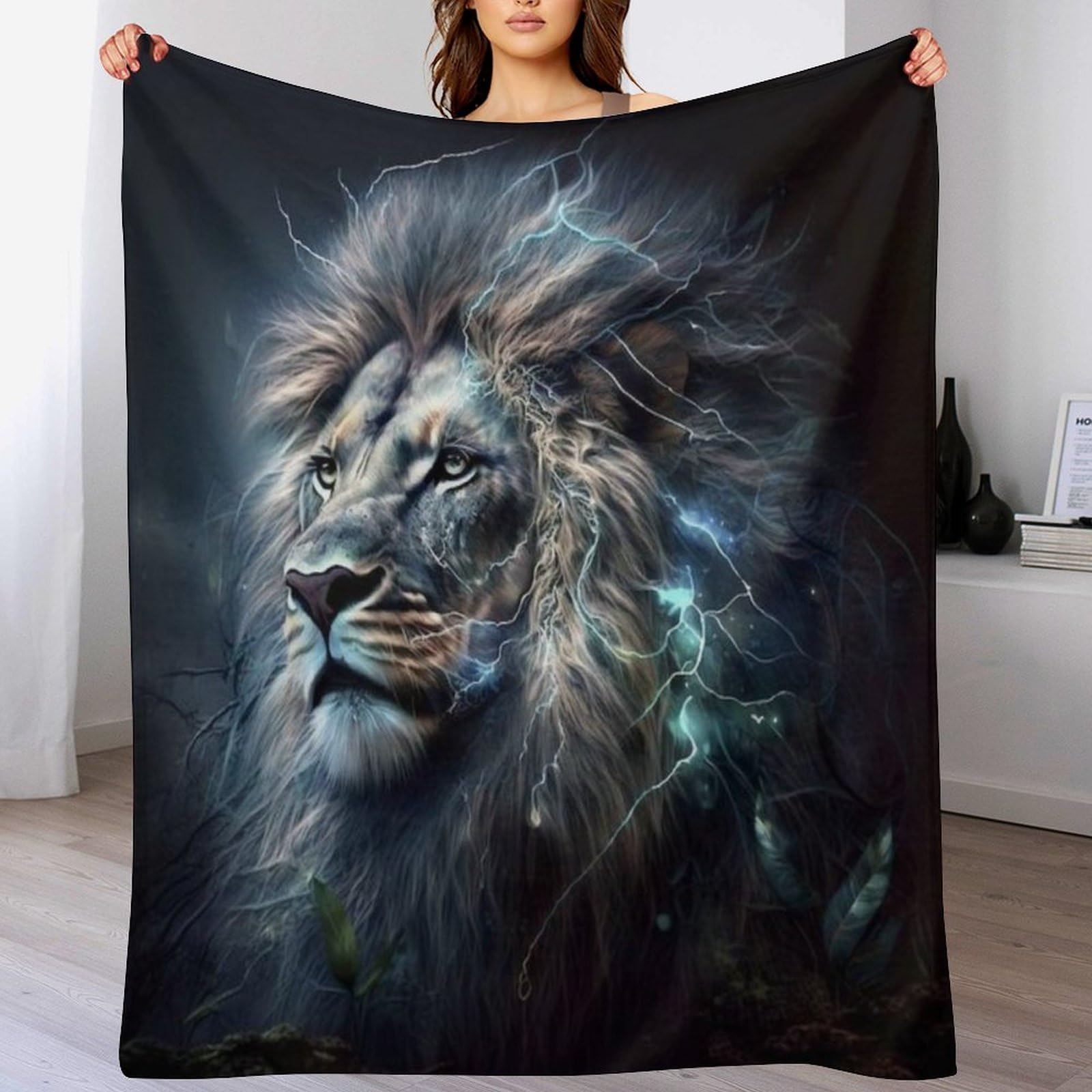 Manta de franela para sofá de león manta cálida de 140x180 cm suave
