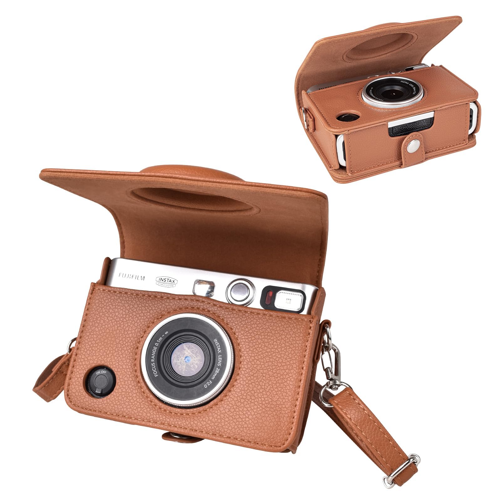 kinokoo チェキフィルム instax mini evo ケース、チェキ ケース チェキevo チェキ フィルム チェキevo instax mini EVOカメラケース ケースを取り外せずに充電でき instax mini Evoケース ショルダーストラップ付き PUレザー クリスマスプレゼント(ブラウン)