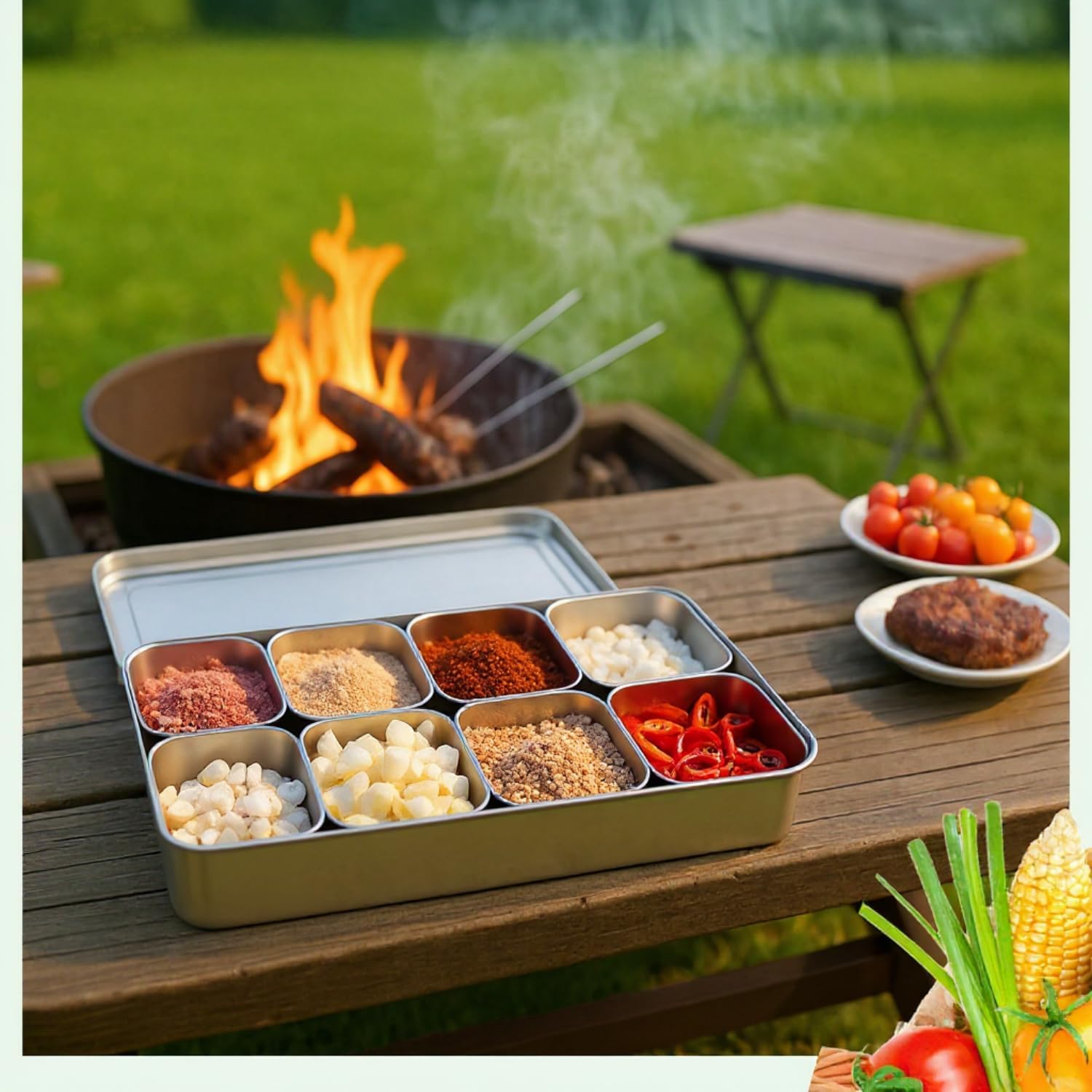 Boao 8 Compartment 304 Yakumi Pans Stainless Steel Seasoning Condiment Container with Lids Spoons, Japanese Yakumi Pans Mini Sauces Salad Dressings Storage for Food, Herbs, Spices - Image 7