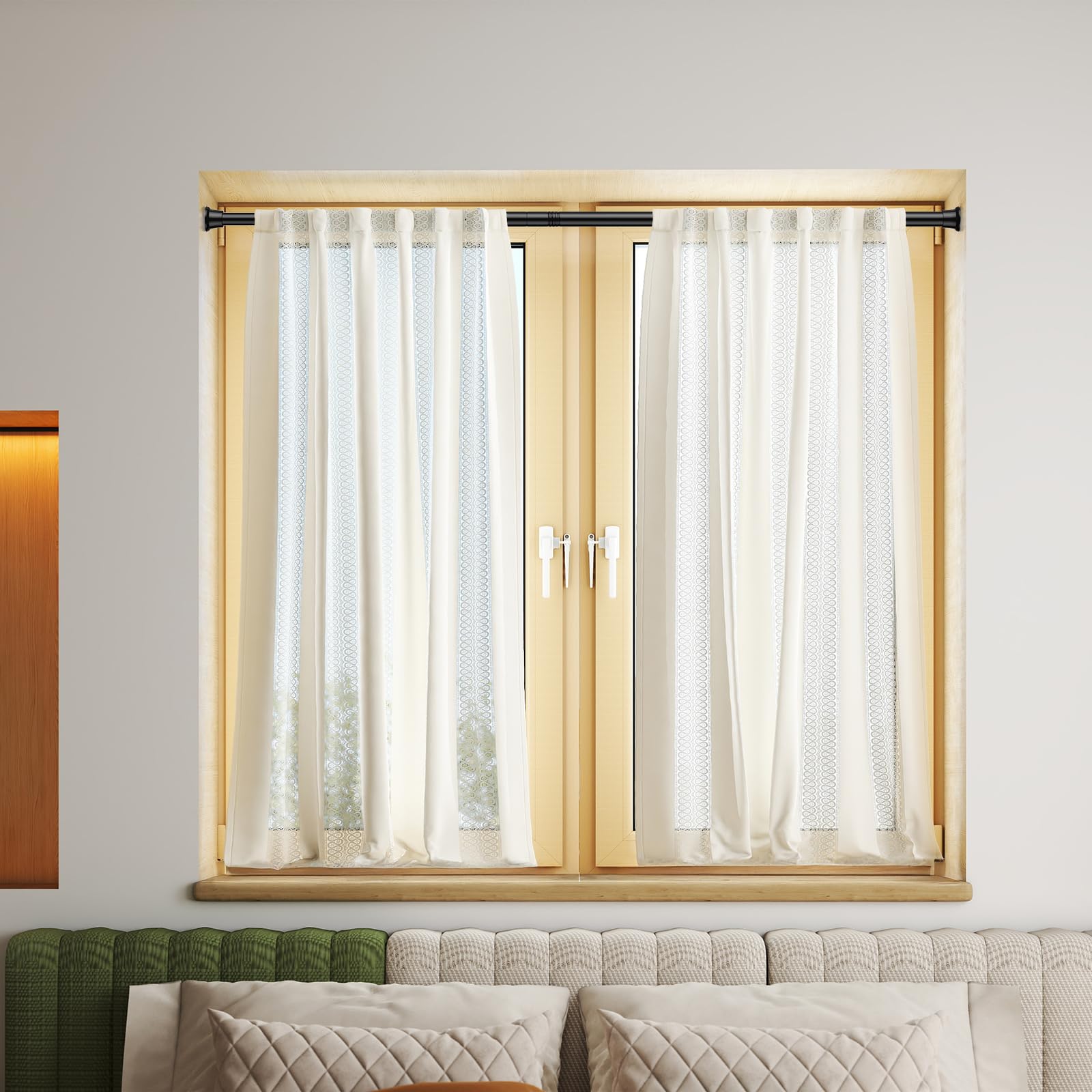 AIZESI Lot de 2 tringles à rideaux extensibles à ressort de 45,7 à 91,4 cm sans perçage, tringles de tension réglables pour fenêtre, porte, placard, armoire, noir