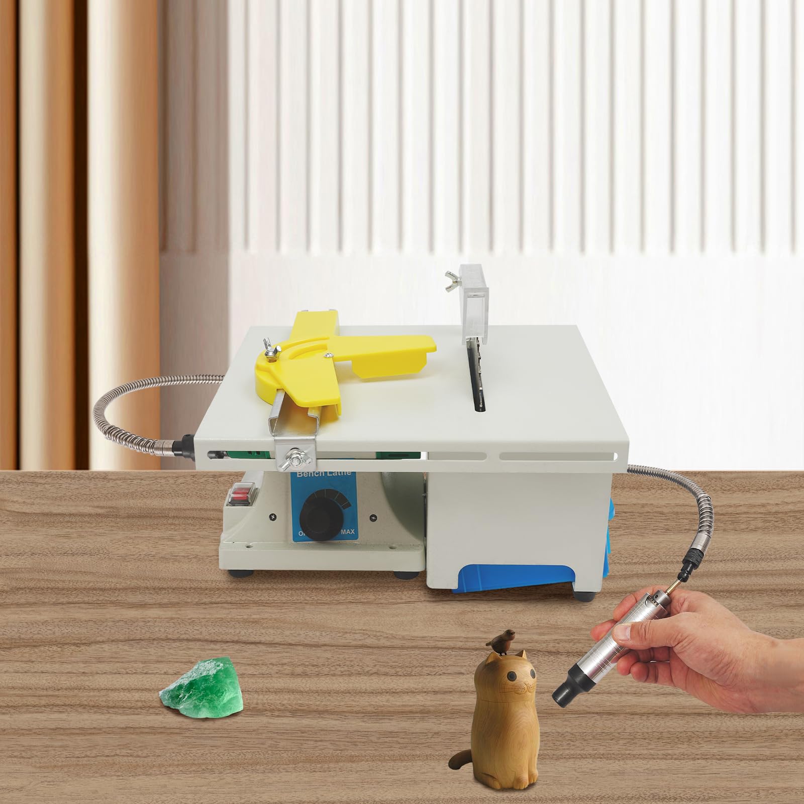 Lijadora de 750 W 5 en 1, 800-10000 RPM, para piedras preciosas y joyas | Sierra circular de mesa y pulidora con velocidad ajustable para cortar, lijar, pulir y tallar, para bricolaje, joyería