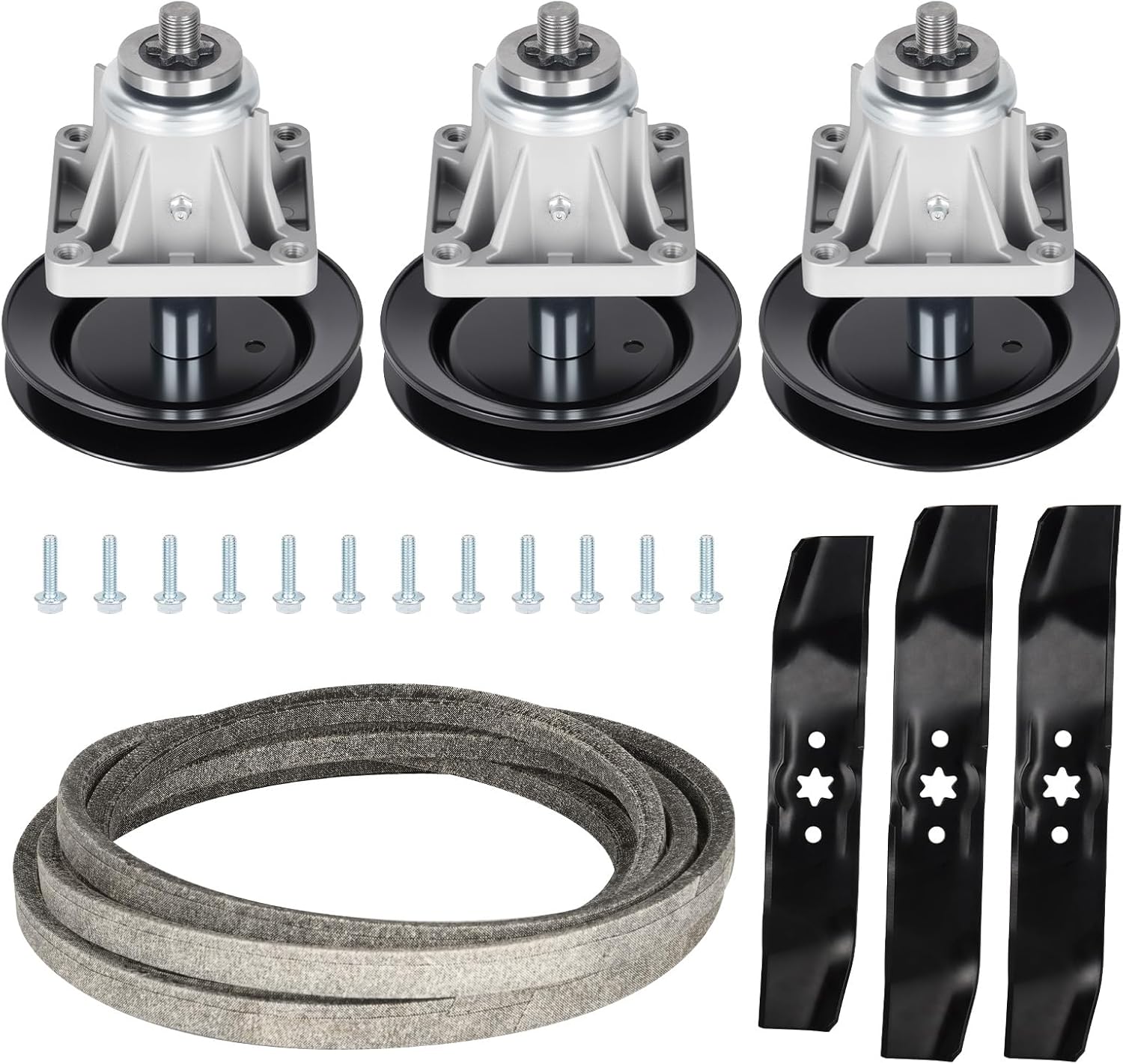 46" Deck Rebuild Kit 918-0660 Spindle for Cub Cadet LT1045 LT1046 i1046, Includes 3 Spindles 618-0660 618-0625, 3 Blades 177-2144 742-0611 942-0612, 122" Belt 754-04153 954-04153