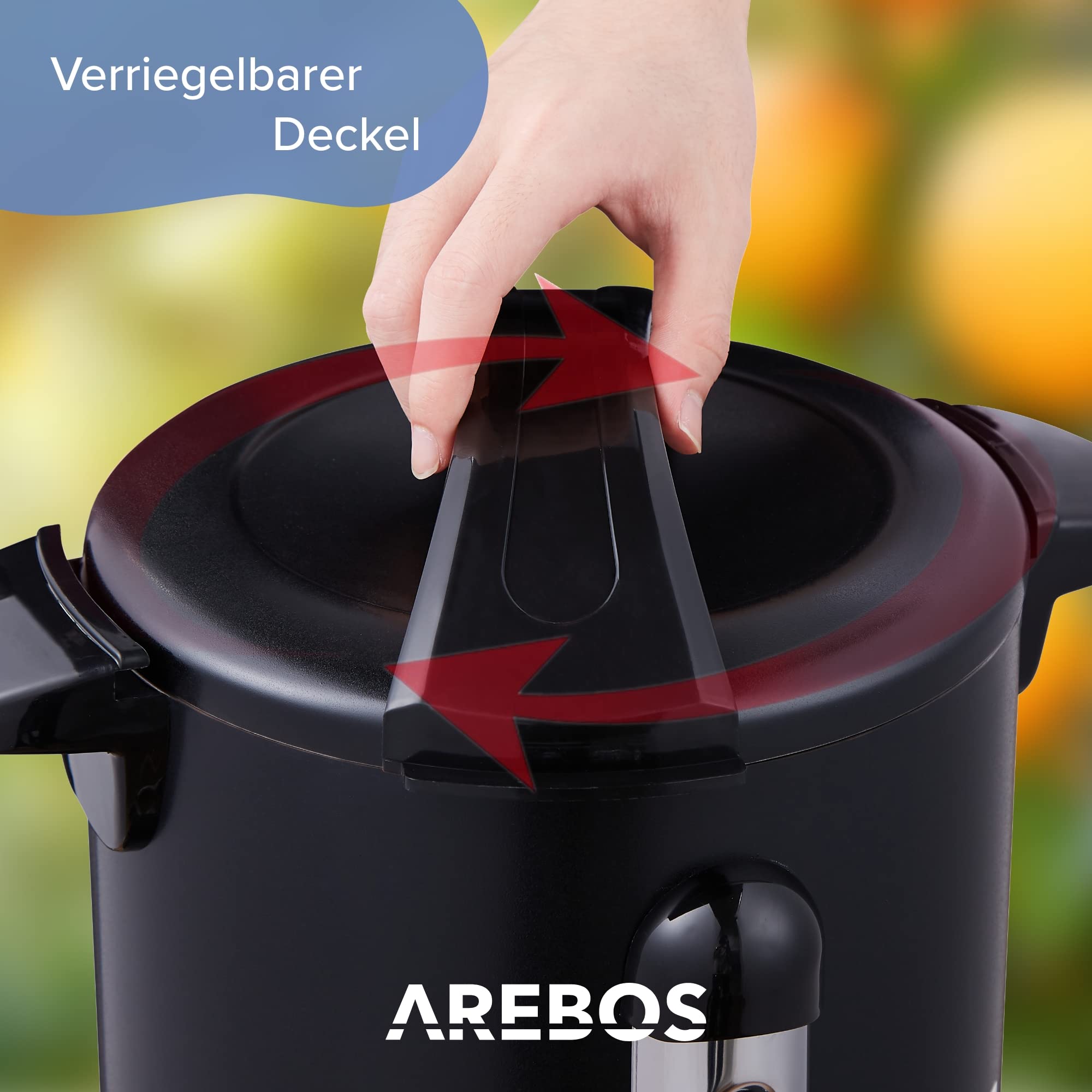 Arebos Glühweinkocher 950 W | Heißgetränkespender | 6,8 L | mit Auffangschale, Auslasshahn, Thermostat und Überhitzungsschutz | Temperatureinstellung von 30-110 °C | Schwarz