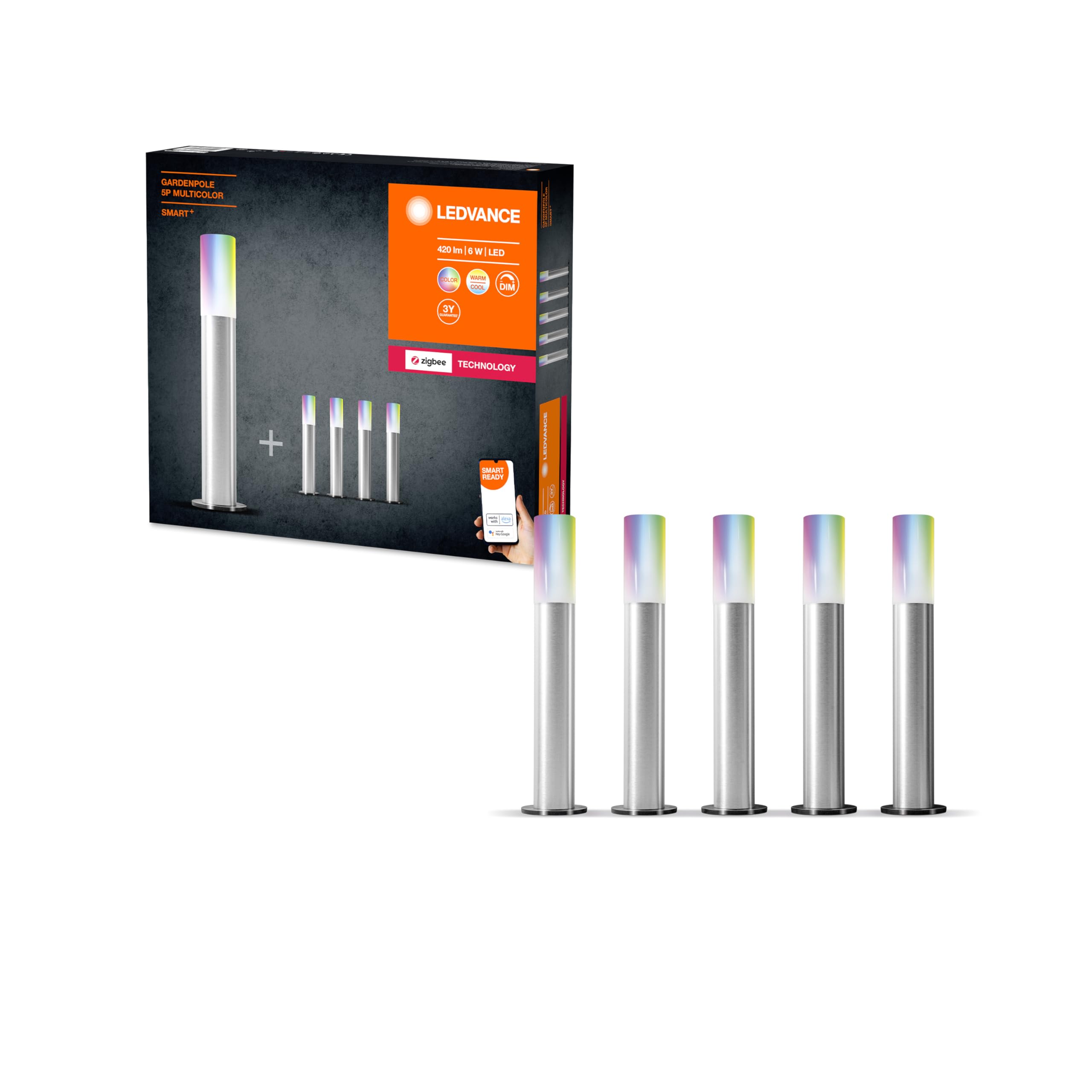 LEDVANCE Inteligentna lampa ogrodowa z technologią ZigBee, 16 mln kolorów RGB, ciepła biel do białego światła dziennego, regulowana (2000 – 6500 K), sterowana za pomocą Alexa, Smart + ZB słupek