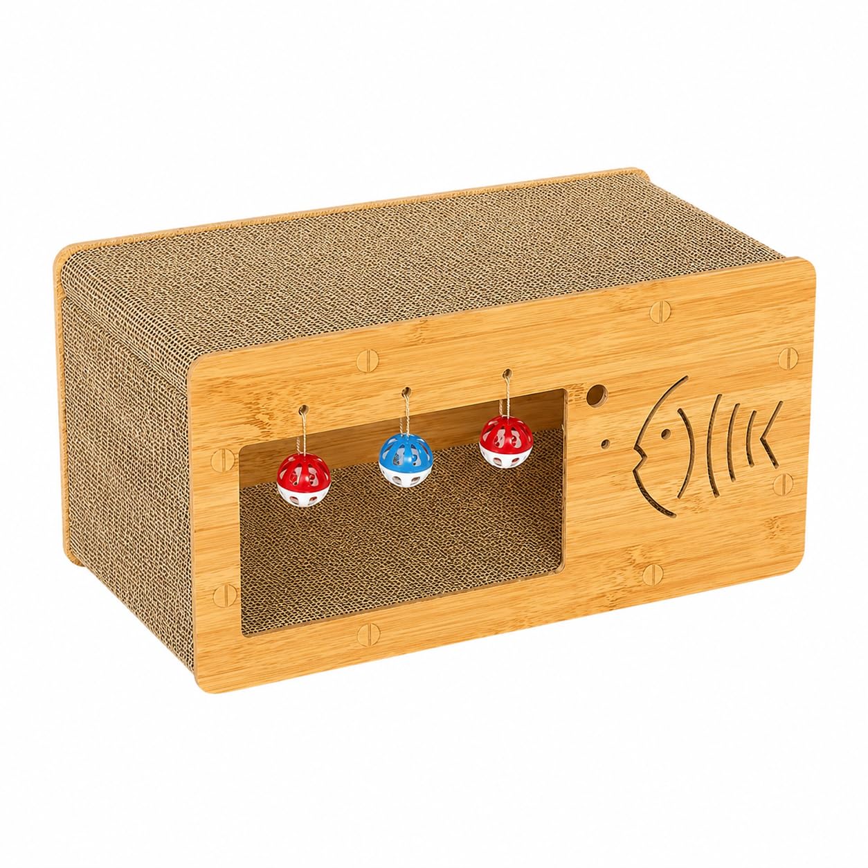 Kratzbaum mit Hausstruktur Robusten Kratzflächen Integriertem Katzenbett Und Dekorativen Öffnungen aus Wellpappe für, Einzelnes TV-Gerät, 55 x 28 x 26 cm