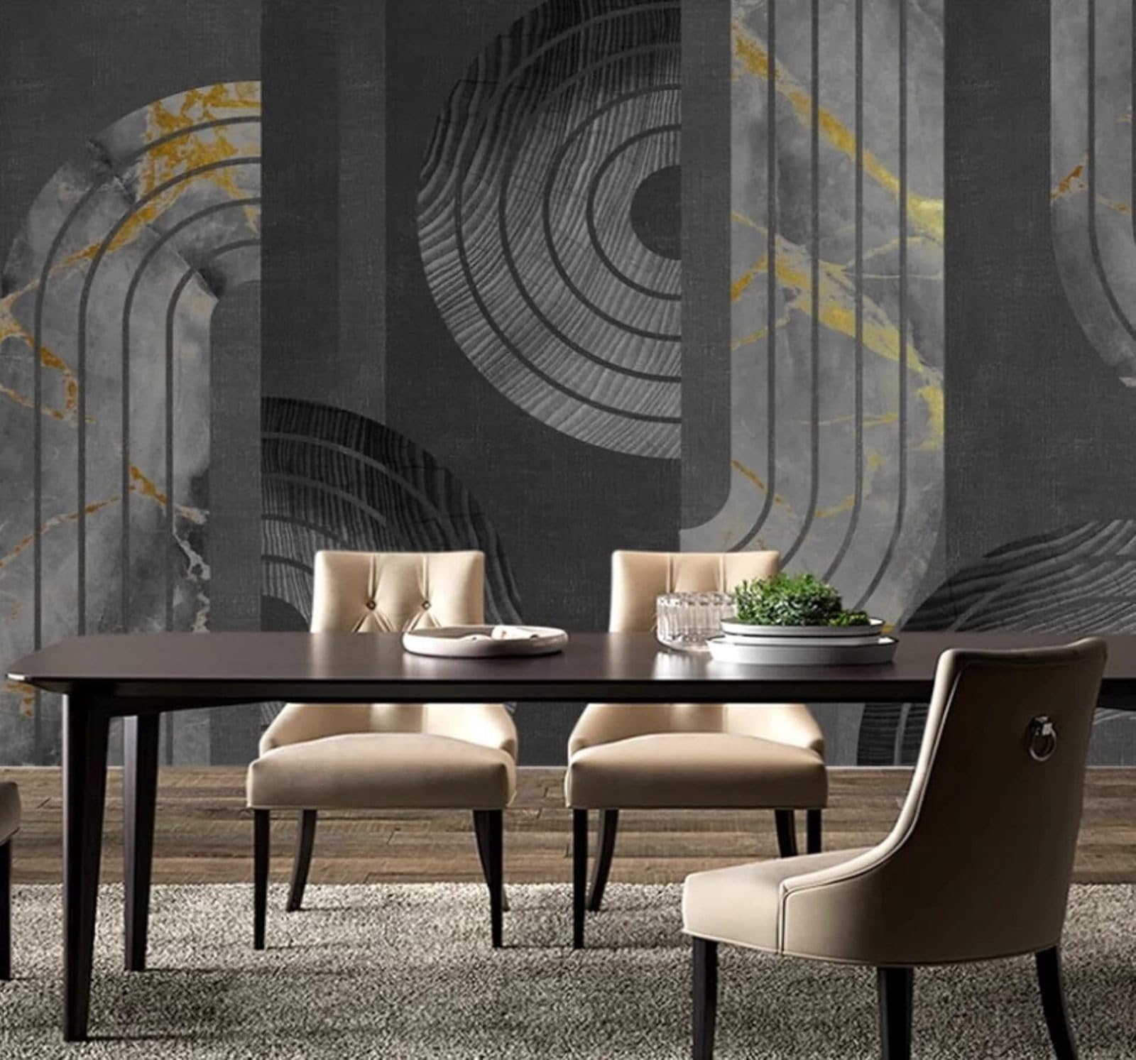 XLMING Retro Nostalgic Geometric Marble Effect Texture 3D Wallpaper Luxury Silk Study Dining Feature Sofa Grey Bedroom Living Room Tv Decorative Wall-200cm×140cm