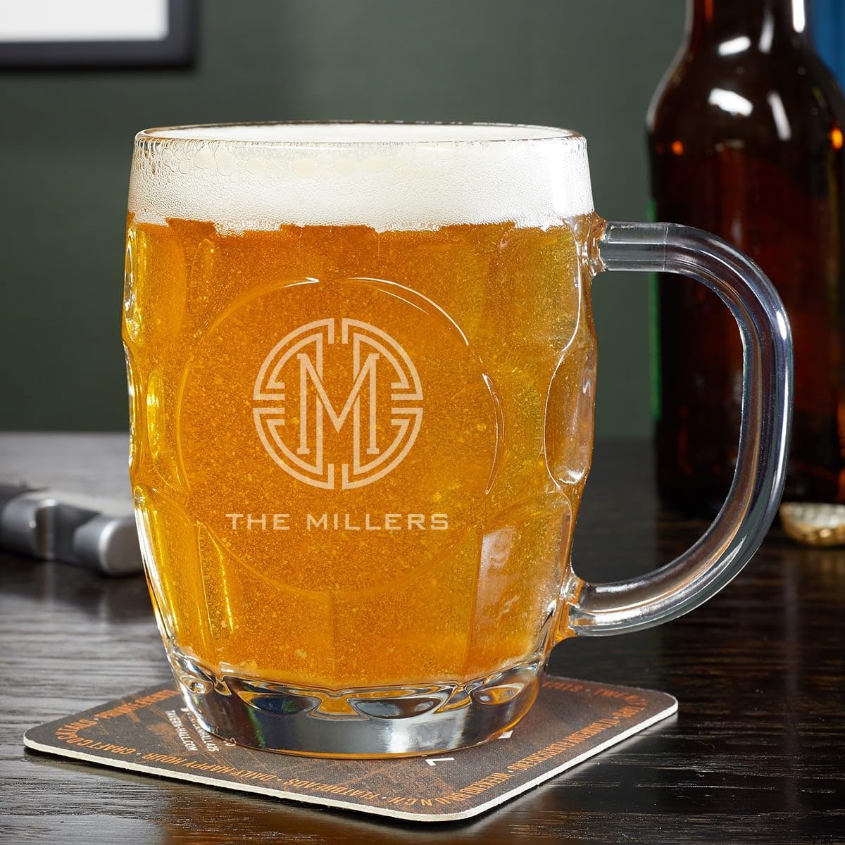 HomeWetBar Personalized Beer Mug - Engraved Dimple Beer Glass (Set of 2)
