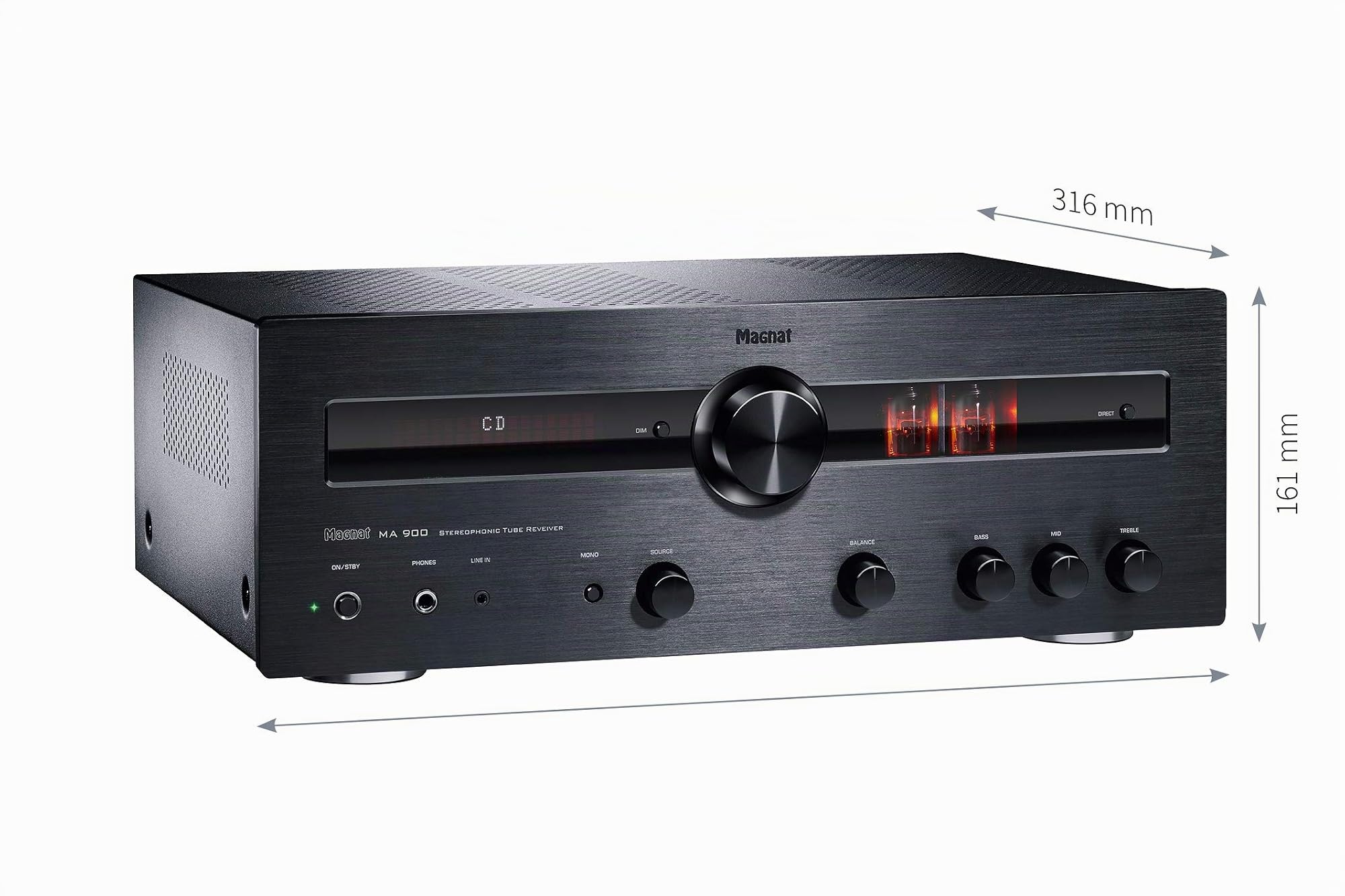 Magnat MA 900, Noir - Amplificateur stéréo Hybride Robuste avec façade en Aluminium de qualité supérieure et Puissance de Sortie élevée pour Un Son stéréo Parfait