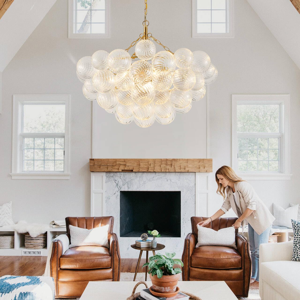 MEIXISUE Modern Bubble Glass Chandelier,9 Light Nordic Bubble Ball
