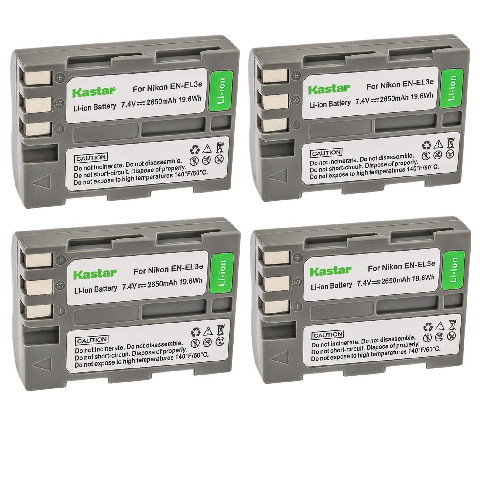 Kastar Battery (4-Pack) for Nik EN-EL3e, EN-EL3a, EN-EL3 Battery, MH-18, MH-18a Charger, Nik D50, D70, D70s, D80, D90, D100, D200, D300, D300S, D700