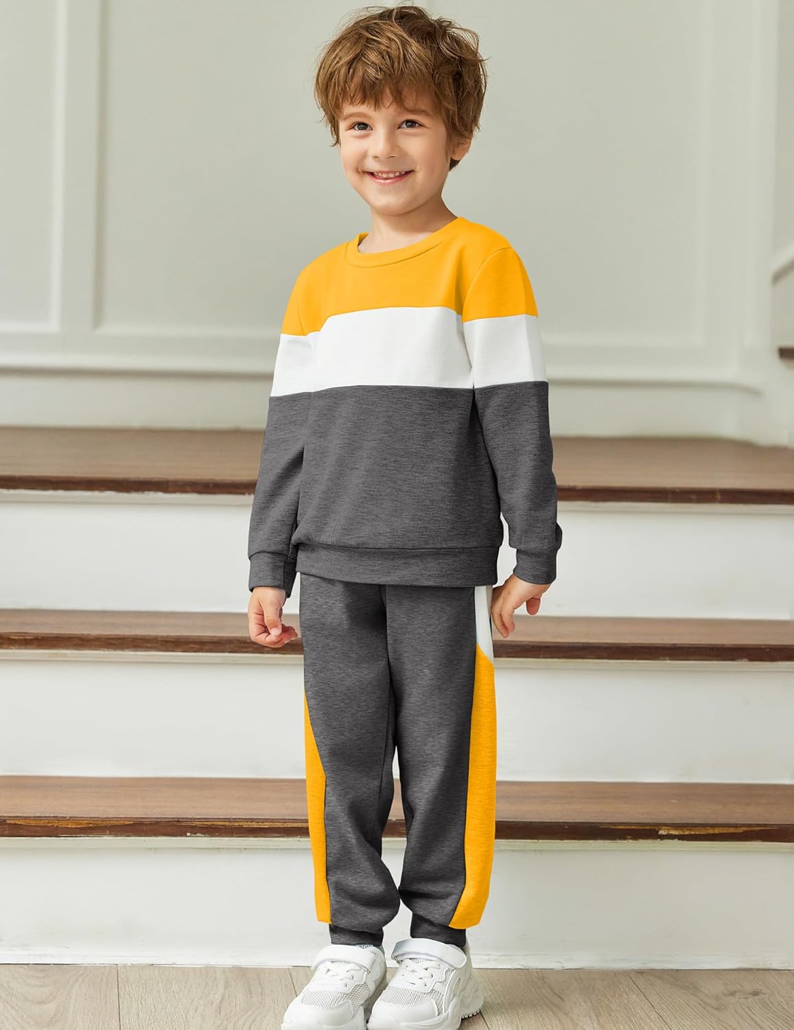 Arshiner Boys Clothes Color Block Sweatshirt & Casual Pants 2Pcs Fall Winter Outfits Set for Kids 2-12 Years - Image 3