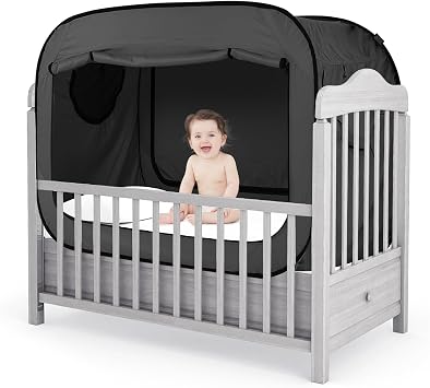 Poray Pop Up Baby Bed Tent Privacy Tent for Toddler Sleeping with 2 Zipper Doors,Breathable Mesh Windows and Portable Carry Bag
