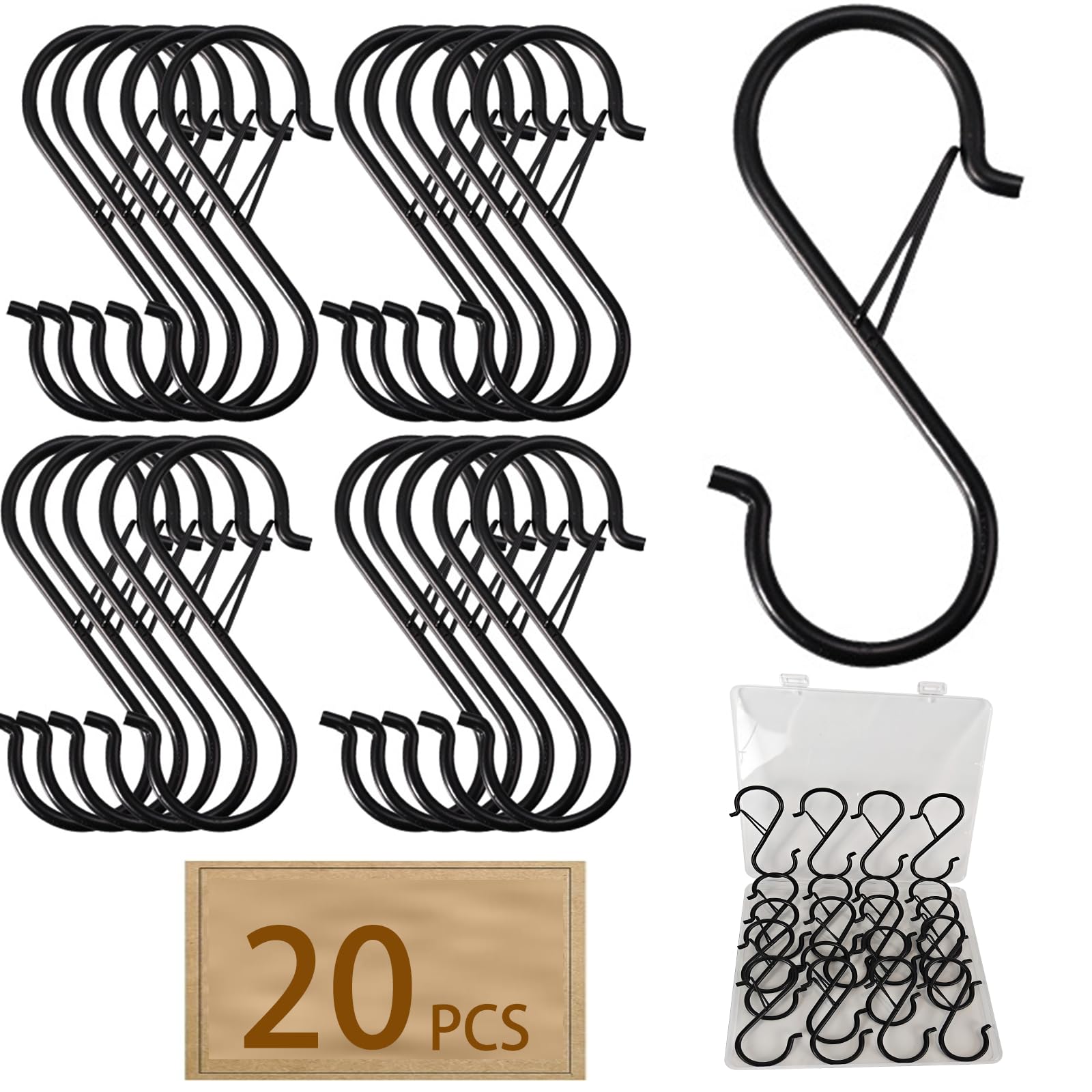 Heavy Duty S Hooks - 20 Pack, Black Metal -1