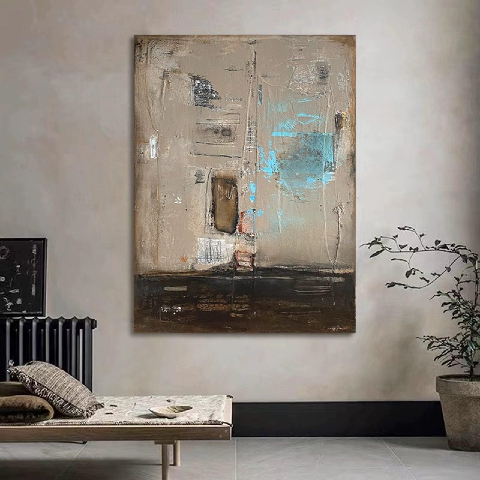 Peinture à l'huile main Wabi-Sabi : grand tableau épuré luxe pour salon