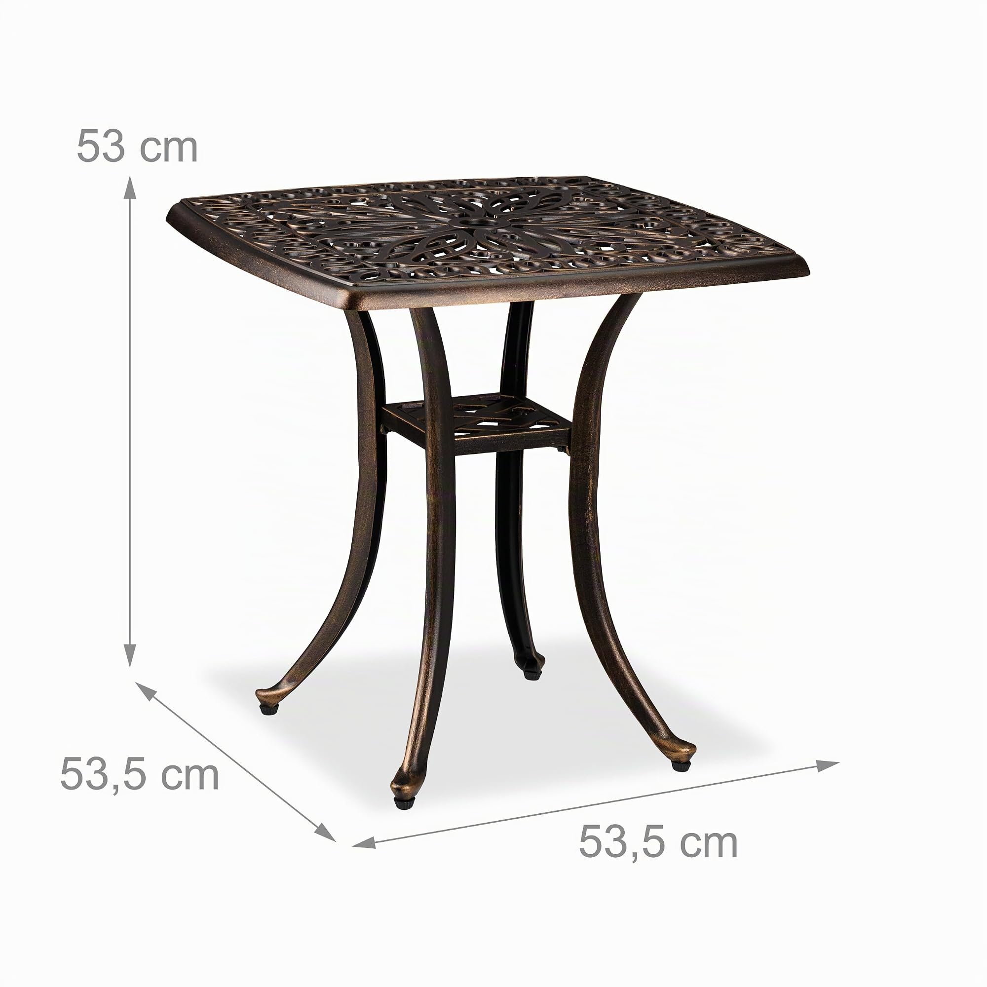 Relaxdays Table de Jardin, Design Rustique, Fonte d'aluminium, H x L x P : 53 x 53,5 x 53,5 cm, Noir et Bronze