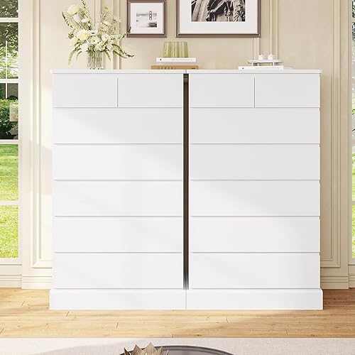 Miniatura 6 de DICTAC Cómoda alta blanca para dormitorio con 7 cajones, cómodas y cajoneras altas de 131.6 cm, organizador moderno de armario y gabinete de