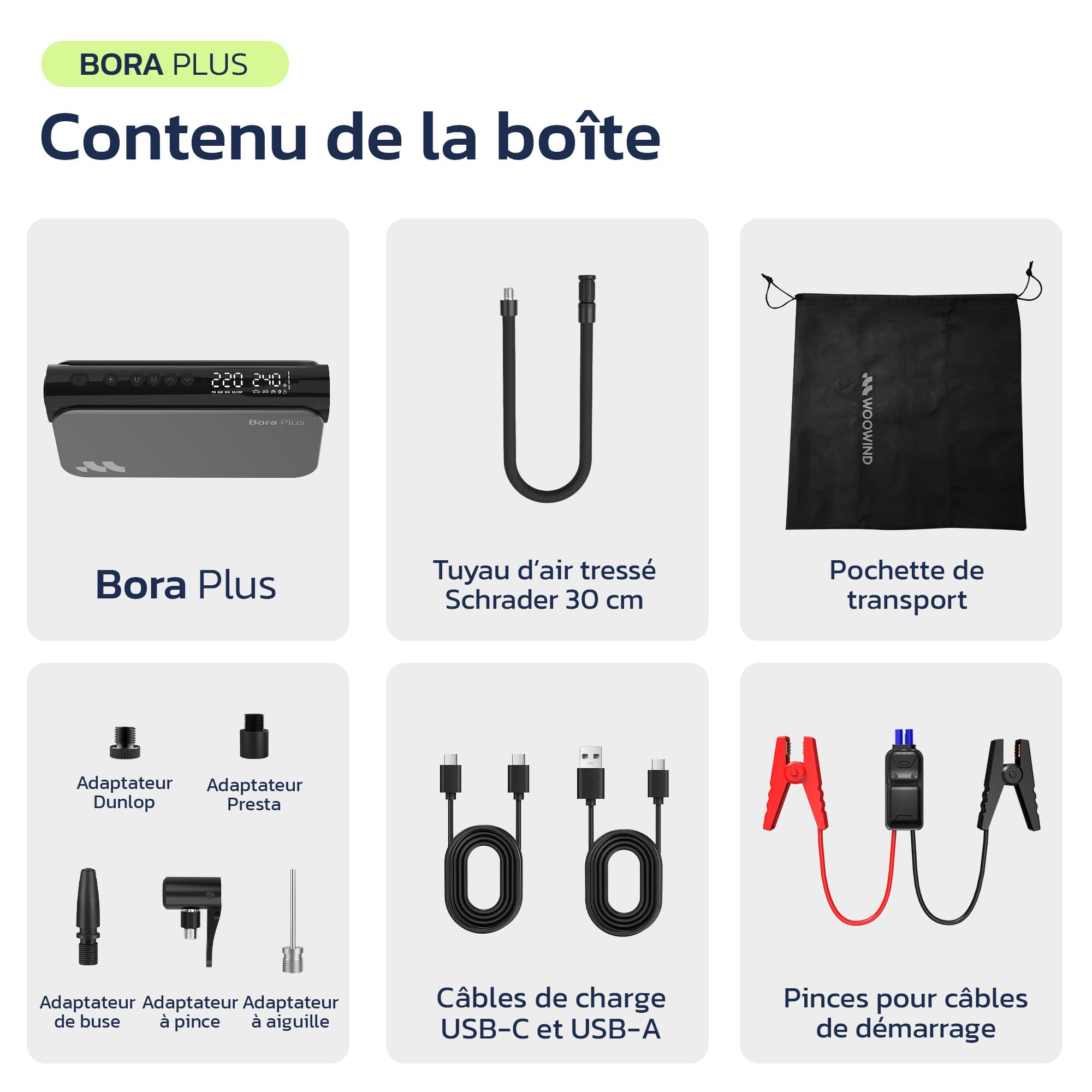 Woowind Booster Batterie, Gonfleur, 65W Power Bank, 16000mAh, 10,3 BAR | Démarreur Voiture, Power Bank 65W, Booster Batterie 12V, 16000 mAh, Lampe LED