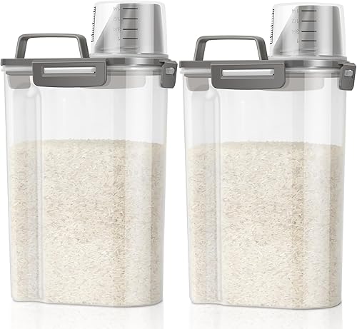 TBMax Recipiente de almacenamiento de cereales para arroz, paquete de 2 unidades, 5 libras, soporte para almacenamiento de alimentos secos con