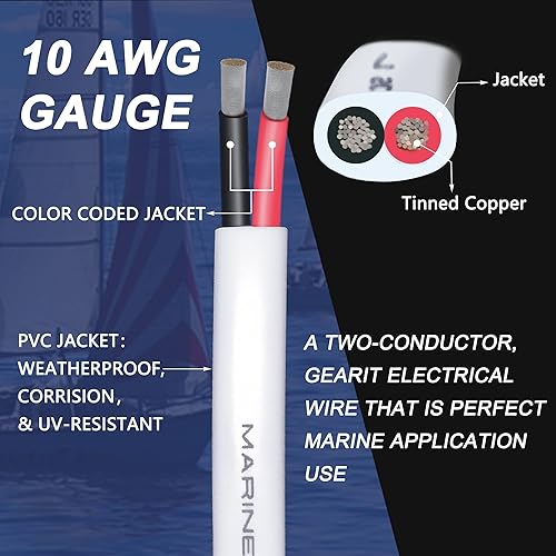 Miniatura 3 de Cable marino dúplex de calibre 10, cable de cobre estañado para barco, 100 pies, 10 AWG, estándar de EE. UU., OFC, alambre de cobre libre de oxígeno