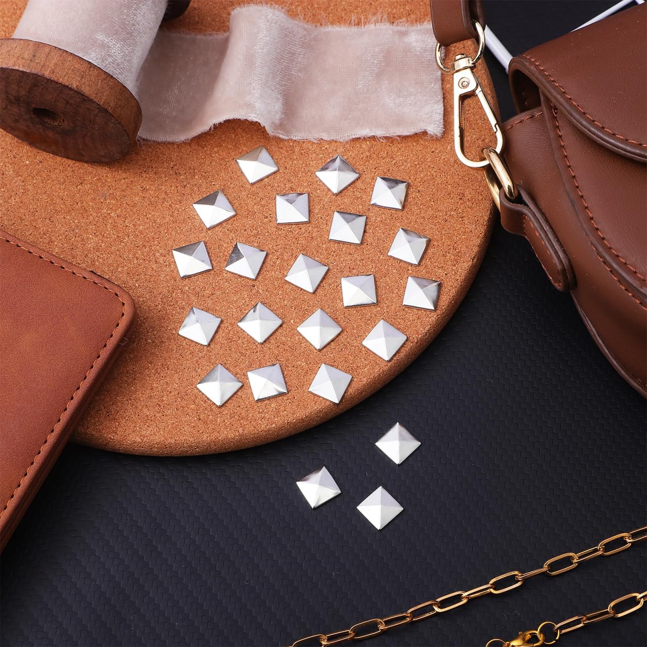 COHEALI 100pcs Silver Pyramid Flatback Studs for Leather Craft DIY Accessory Copper Rivet Spikes for Clothes Bags Shoes Belts Punk Metal Spikes Decoration 0.39X0.39In
